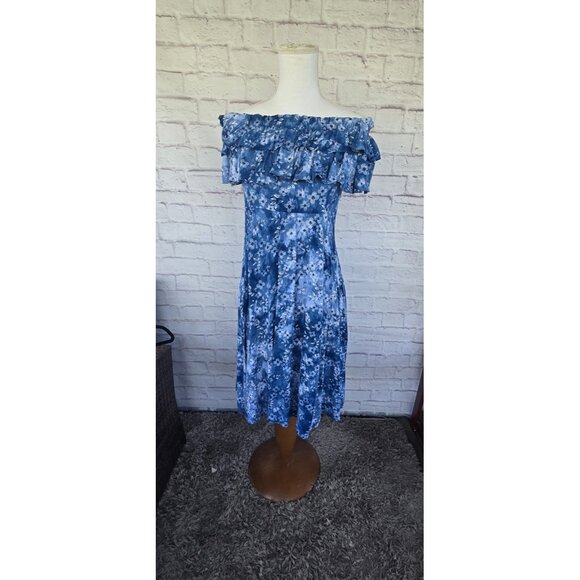 Zink London Floral Print Fit & Flare Dress Lined Shoulder Off Medium - Picture 15 of 16